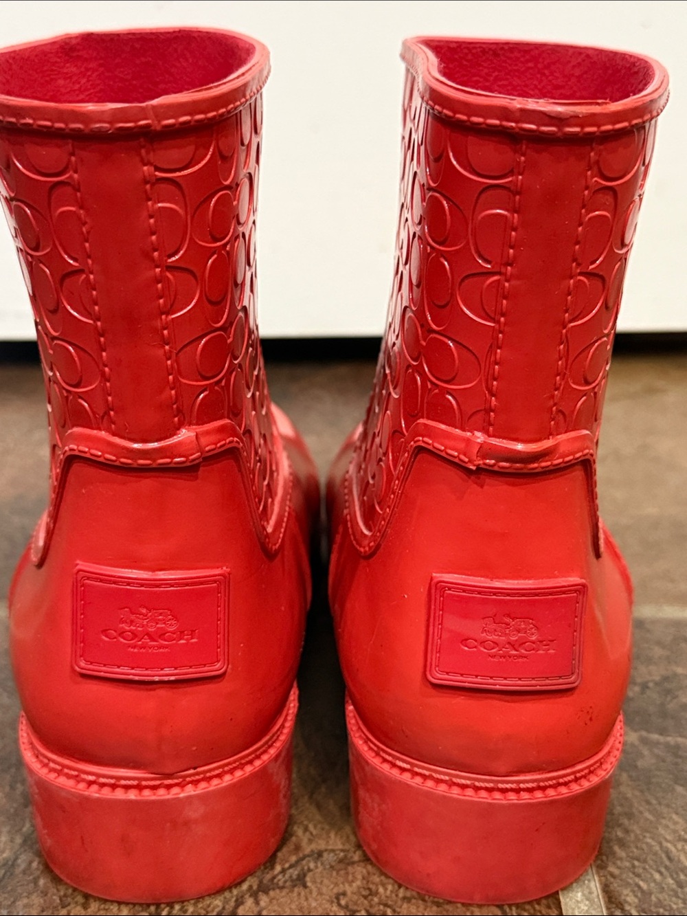 Coach Signature Short Rain Boots Red C16179 - Picture 10 of 12